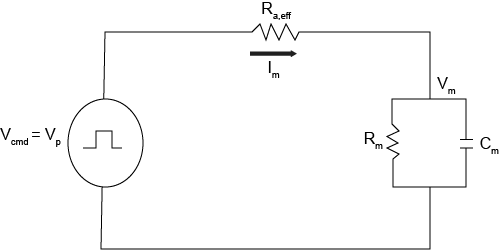 Representación de un circuito de fijación de voltaje de electrodo único continuo.